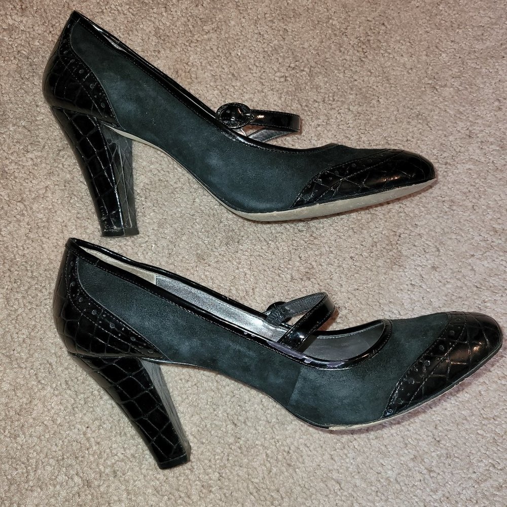 Anne Klein Black Crocodile Heel Mary Jane Pumps Heels 9